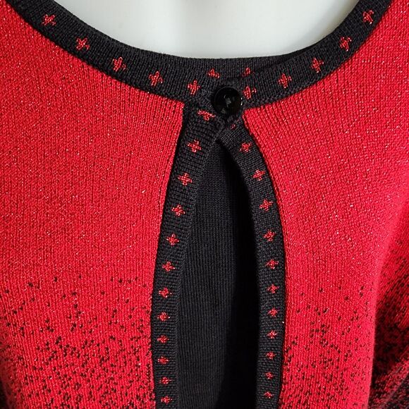 Alfred Dunner Womens Sweater Size Small Red Black Metallic Layered 3/4 Sleeve - Picture 7 of 10